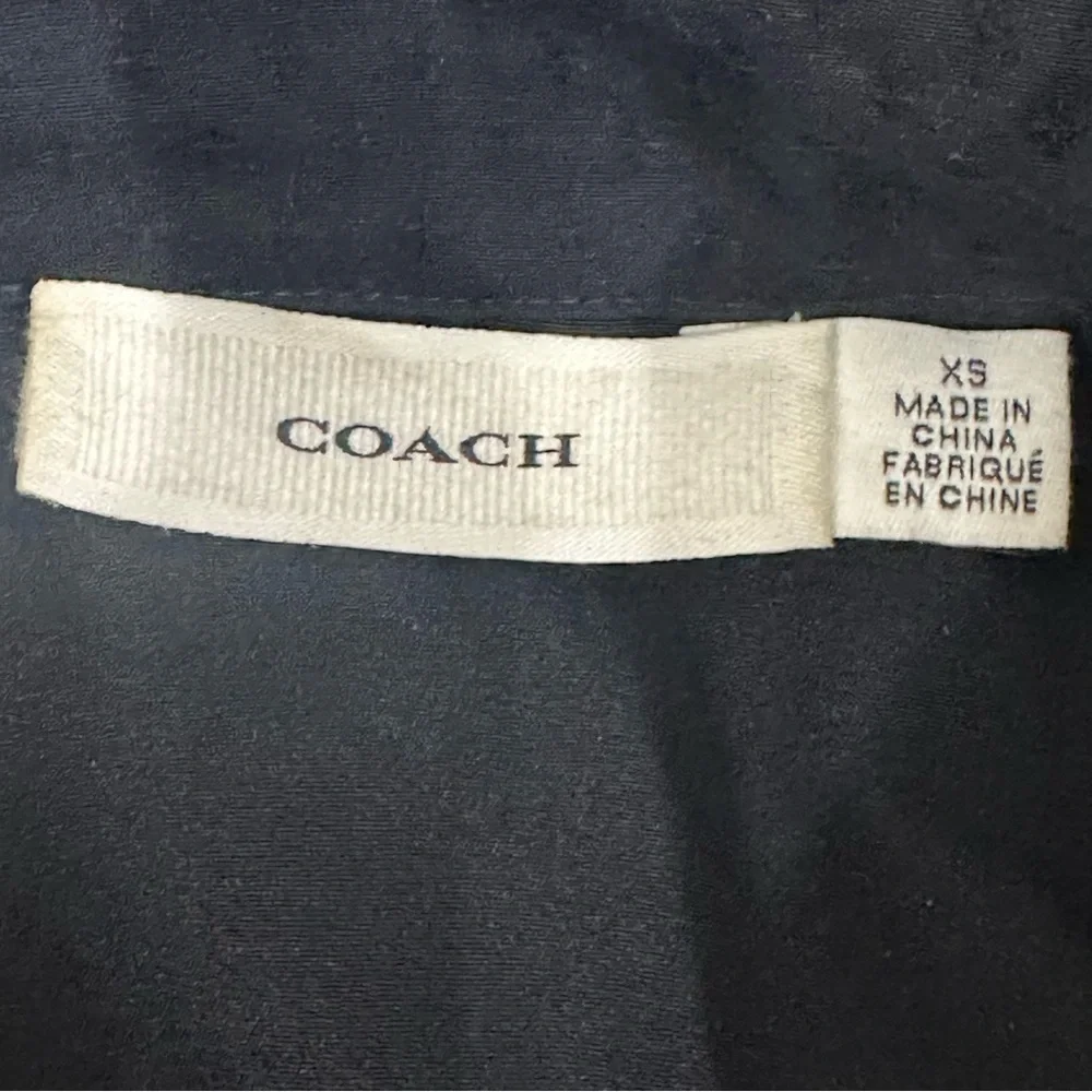 Coach Pleated Swing Dress Dark Blue Embroidered Short Sleeve Pockets
